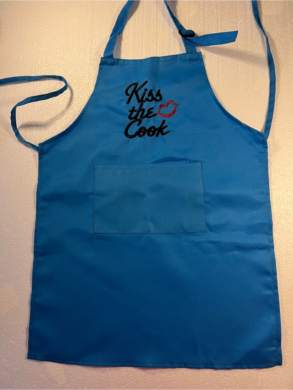 Kiss the Cook Blue Apron Youth child Small Adults embroidered pocket Kitchen